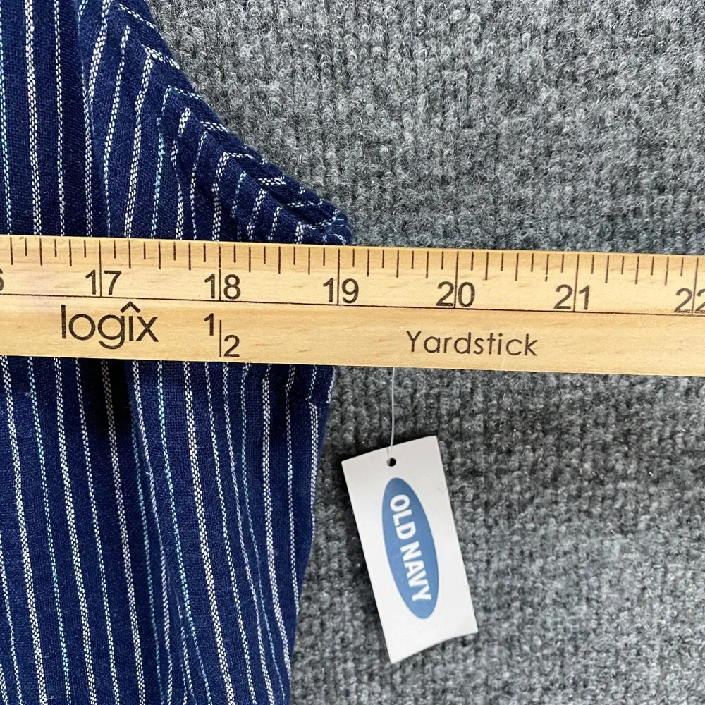 Old Navy Dress Womens L Linen Blend Blue Striped Button Up Sleeveless Boho Ranch